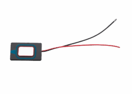 Rectangular dynamic speaker with red and black UL3302 AWG30 wires, model LS-1712-3.7-W100-2