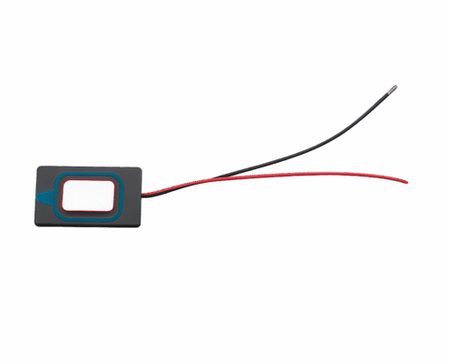 Rectangular dynamic speaker with red and black UL3302 AWG30 wires, model LS-1712-3.7-W100-2