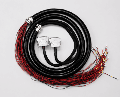 Custom industrial cable harness assembly with D-sub and JST connectors