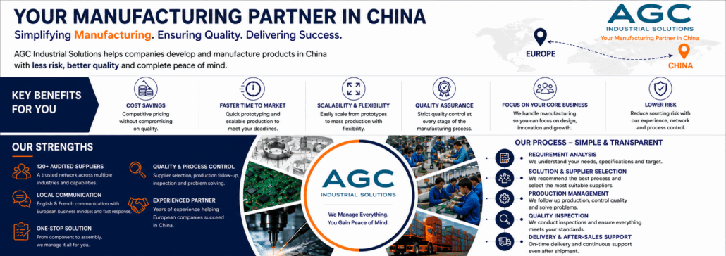 AGCIS contract manufacturing support in China for CNC machining, casting, plastic injection, PCBA, connectors and quality control